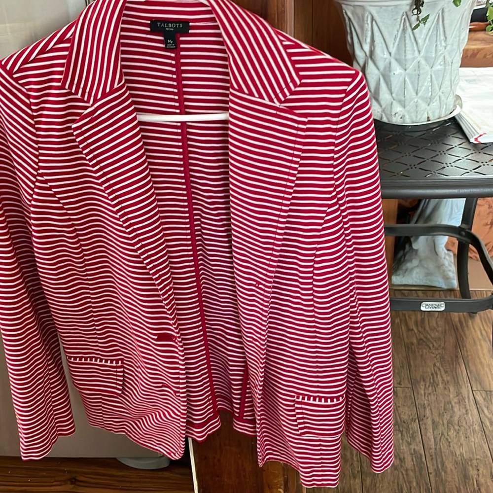 Talbots petites red and white stripe jacket.#13